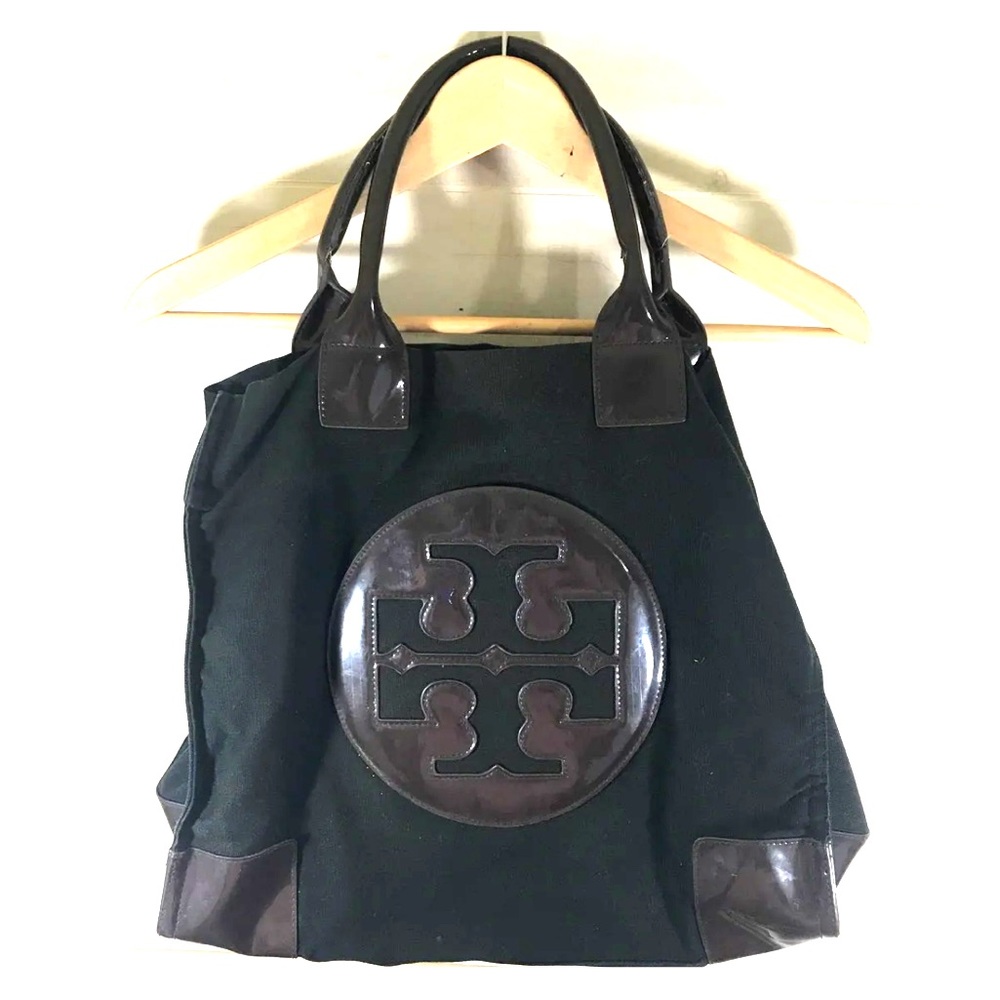 Tory Burch Ella Black Canvas expandable Tote